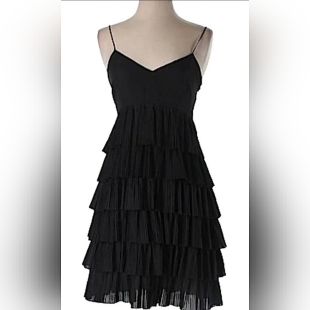 Club Monaco Black Pleated tiered ruffle empire waist cocktail party dress 4
